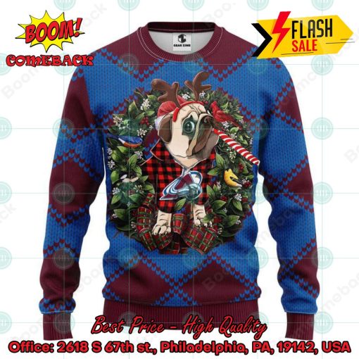 NHL Colorado Avalanche Pug Candy Cane Ugly Christmas Sweater