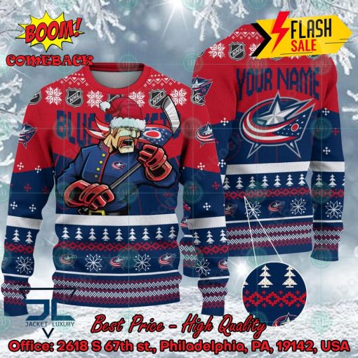 NHL Columbus Blue Jackets Mascot Personalized Name Ugly Christmas Sweater