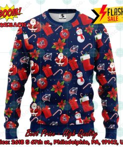 NHL Columbus Blue Jackets Santa Claus Christmas Decorations Ugly Christmas Sweater