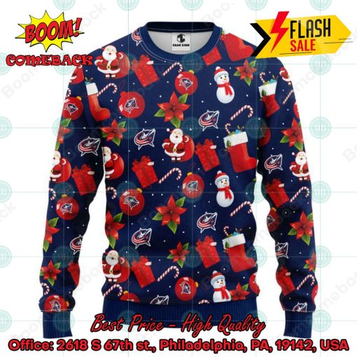 NHL Columbus Blue Jackets Santa Claus Christmas Decorations Ugly Christmas Sweater