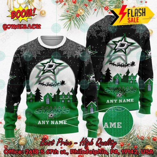 NHL Dallas Stars Santa Claus In The Moon Personalized Name Ugly Christmas Sweater
