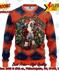 NHL Edmonton Oilers Pug Candy Cane Ugly Christmas Sweater