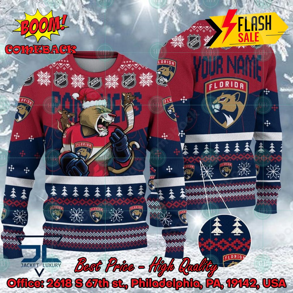 NHL Florida Panthers Mascot Personalized Name Ugly Christmas Sweater