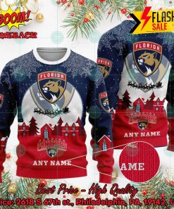 NHL Florida Panthers Santa Claus In The Moon Personalized Name Ugly Christmas Sweater