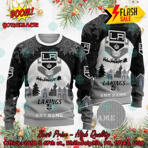 NHL Los Angeles Kings Santa Claus In The Moon Personalized Name Ugly Christmas Sweater