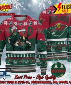 NHL Minnesota Wild Mascot Personalized Name Ugly Christmas Sweater