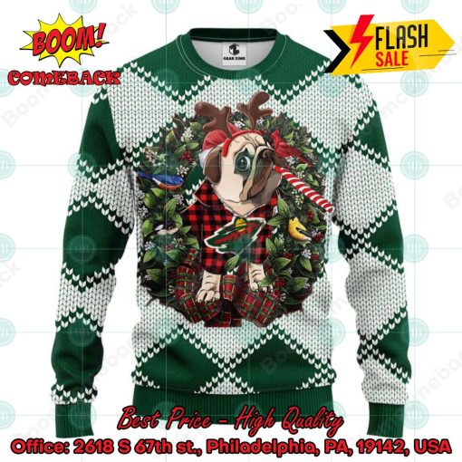 NHL Minnesota Wild Pug Candy Cane Ugly Christmas Sweater