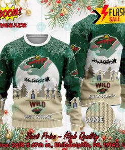 NHL Minnesota Wild Santa Claus In The Moon Personalized Name Ugly Christmas Sweater