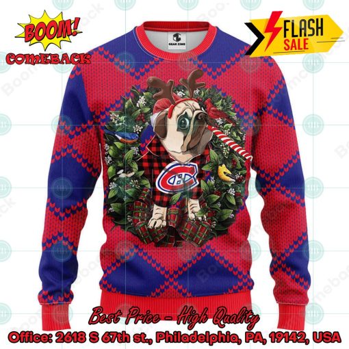 NHL Montreal Canadiens Pug Candy Cane Ugly Christmas Sweater
