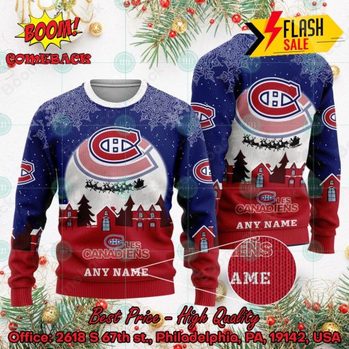 NHL Montreal Canadiens Santa Claus In The Moon Personalized Name Ugly Christmas Sweater