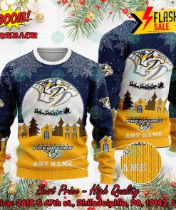NHL Nashville Predators Santa Claus In The Moon Personalized Name Ugly Christmas Sweater