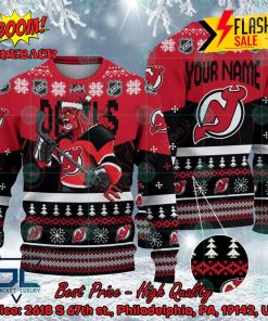 NHL New Jersey Devils Mascot Personalized Name Ugly Christmas Sweater