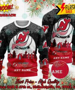 NHL New Jersey Devils Santa Claus In The Moon Personalized Name Ugly Christmas Sweater