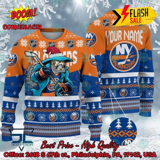 NHL New York Islanders Mascot Personalized Name Ugly Christmas Sweater