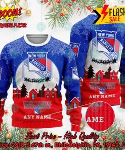 NHL New York Rangers Santa Claus In The Moon Personalized Name Ugly Christmas Sweater