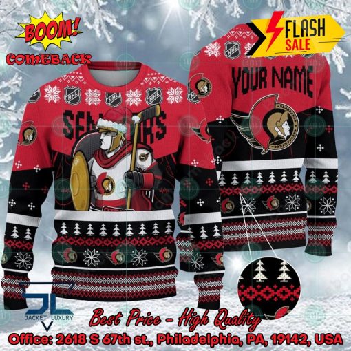 NHL Ottawa Senators Mascot Personalized Name Ugly Christmas Sweater