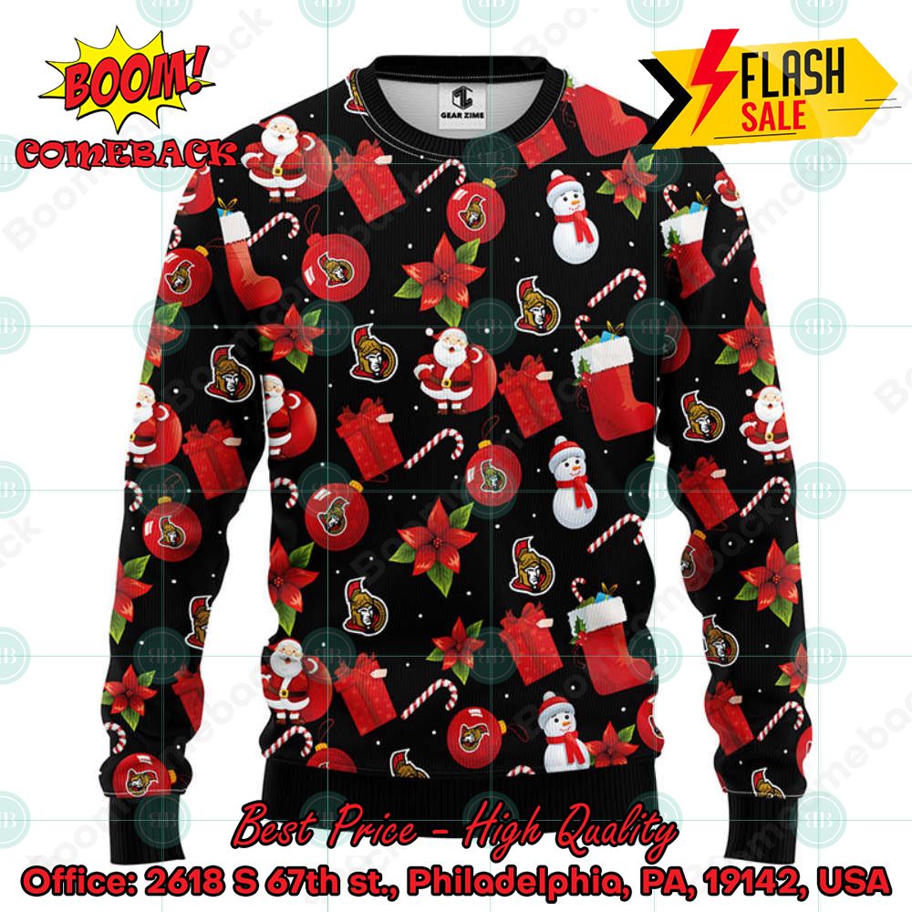 nhl ottawa senators santa claus christmas decorations ugly christmas sweater 1