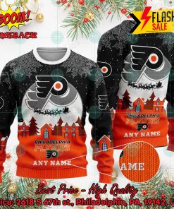 NHL Philadelphia Flyers Santa Claus In The Moon Personalized Name Ugly Christmas Sweater