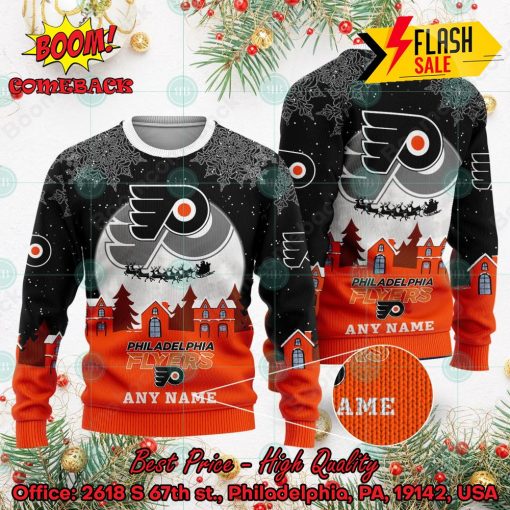 NHL Philadelphia Flyers Santa Claus In The Moon Personalized Name Ugly Christmas Sweater