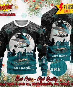 NHL San Jose Sharks Santa Claus In The Moon Personalized Name Ugly Christmas Sweater