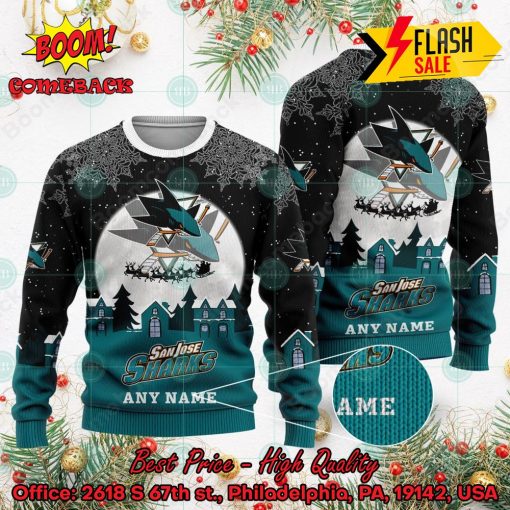 NHL San Jose Sharks Santa Claus In The Moon Personalized Name Ugly Christmas Sweater