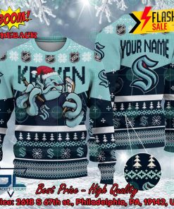NHL Seattle Kraken Mascot Personalized Name Ugly Christmas Sweater