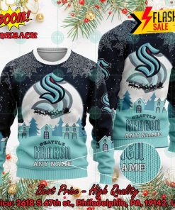 NHL Seattle Kraken Santa Claus In The Moon Personalized Name Ugly Christmas Sweater