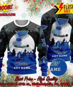 NHL St. Louis Blues Santa Claus In The Moon Personalized Name Ugly Christmas Sweater