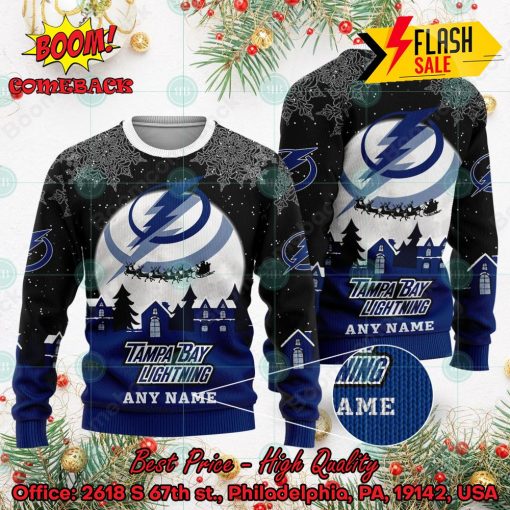 NHL Tampa Bay Lightning Santa Claus In The Moon Personalized Name Ugly Christmas Sweater