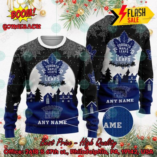 NHL Toronto Maple Leafs Santa Claus In The Moon Personalized Name Ugly Christmas Sweater