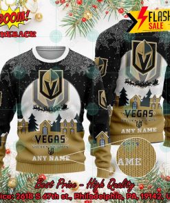 NHL Vegas Golden Knights Santa Claus In The Moon Personalized Name Ugly Christmas Sweater