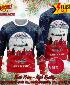NHL Washington Capitals Santa Claus In The Moon Personalized Name Ugly Christmas Sweater