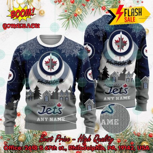 NHL Winnipeg Jets Santa Claus In The Moon Personalized Name Ugly Christmas Sweater