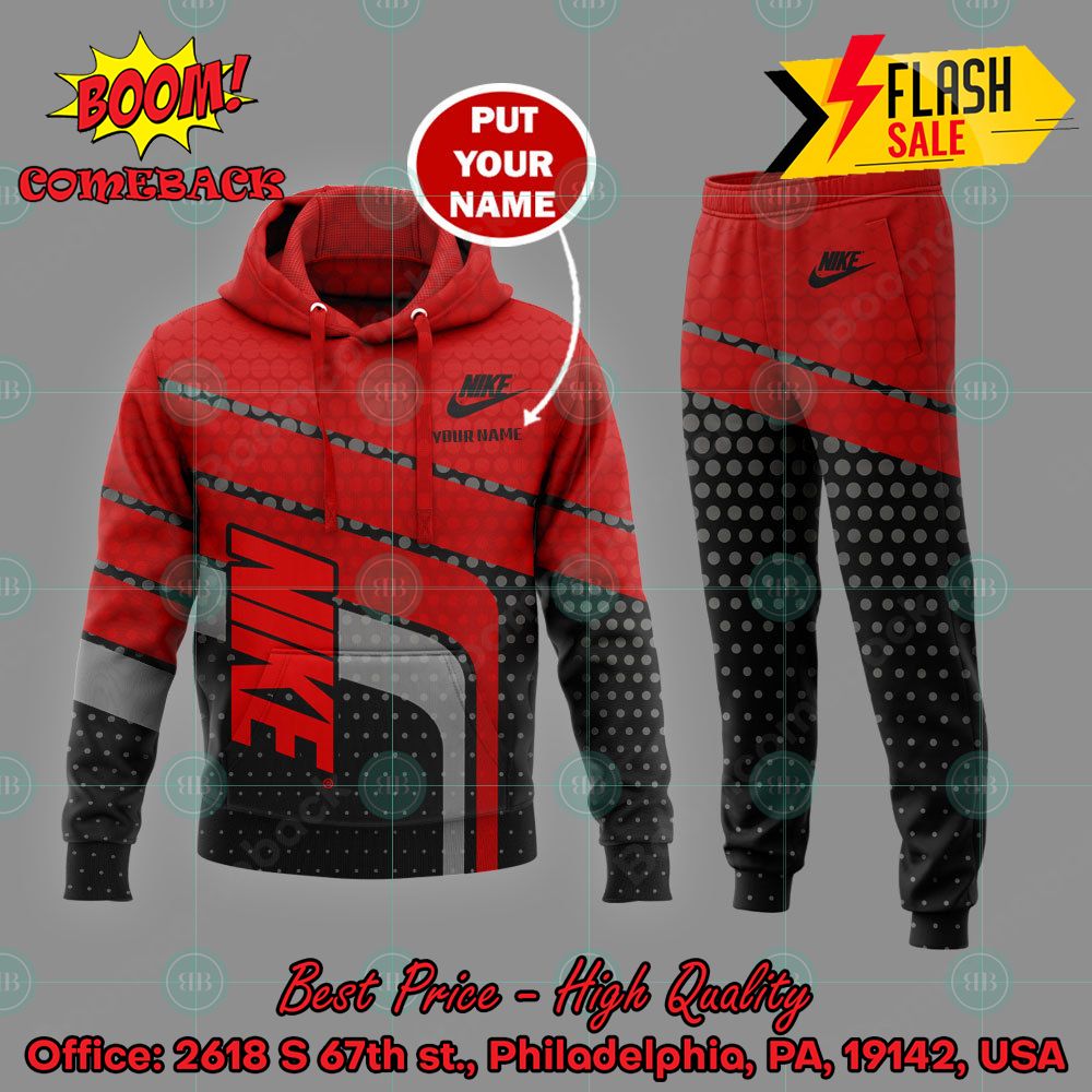Nike Red And Black Personalized Name 3d Hooide And Long Pant V02