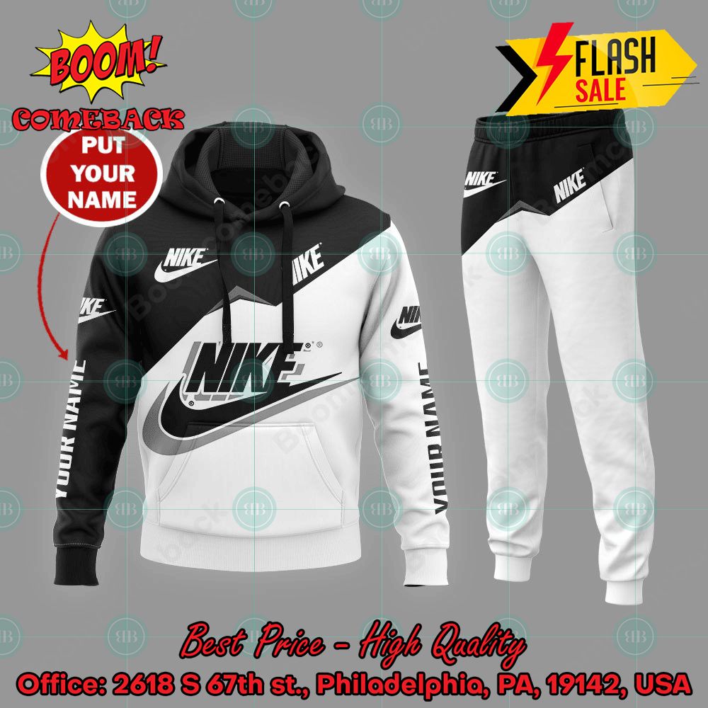 Nike White And Black Personalized Name 3d Hooide And Long Pant V01