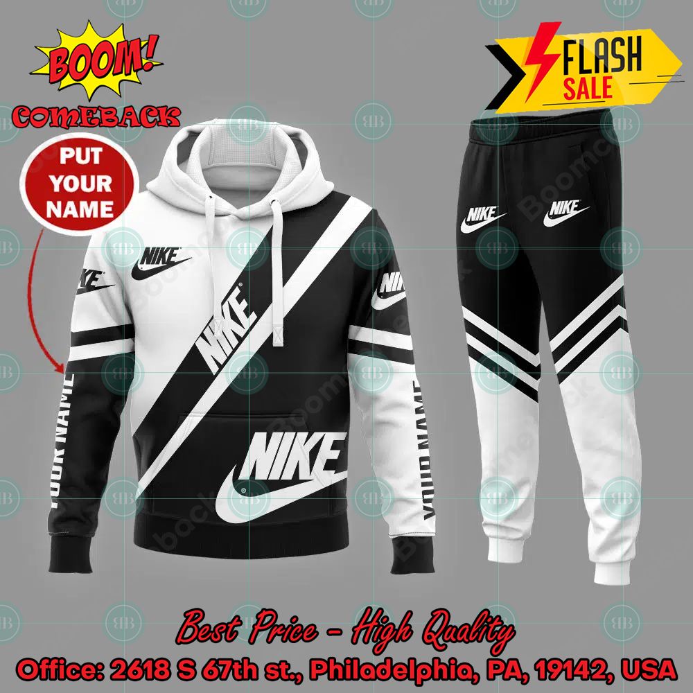Nike White And Black Personalized Name 3d Hooide And Long Pant V02