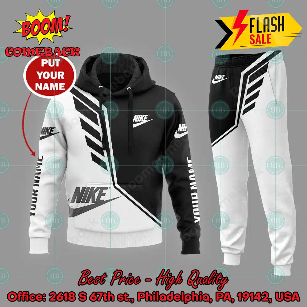 Nike White And Black Personalized Name 3d Hooide And Long Pant V03