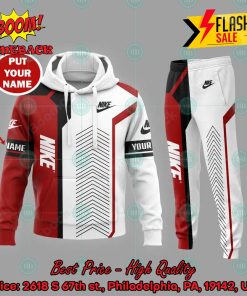 Nike White And Red Personalized Name 3d Hooide And Long Pant V01