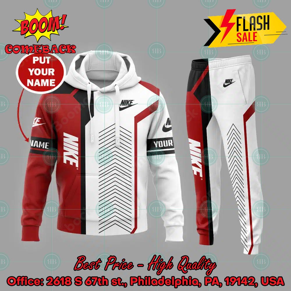 Nike White And Red Personalized Name 3d Hooide And Long Pant V01