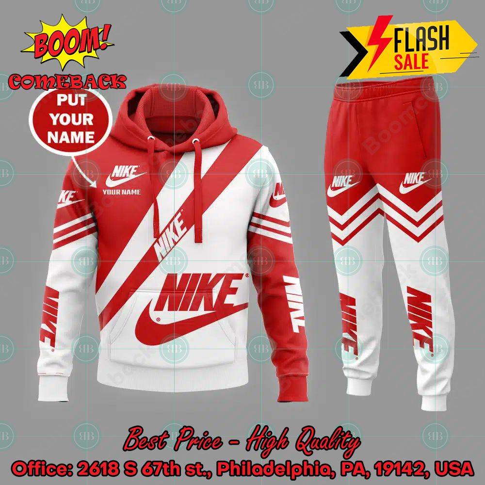 Nike White And Red Personalized Name 3d Hooide And Long Pant V05