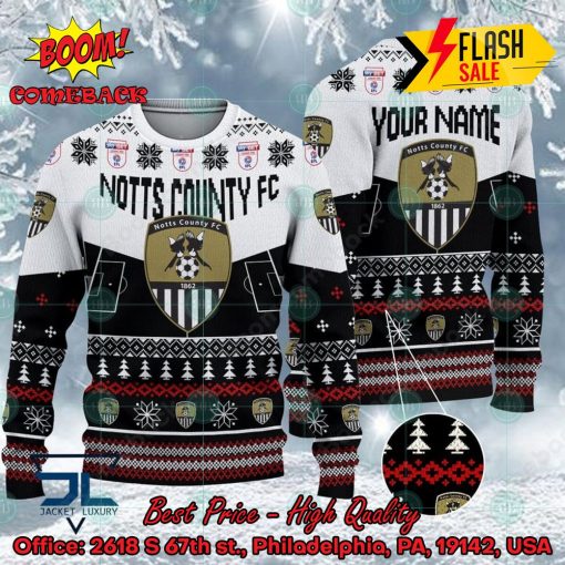 Notts County FC Big Logo Personalized Name Ugly Christmas Sweater