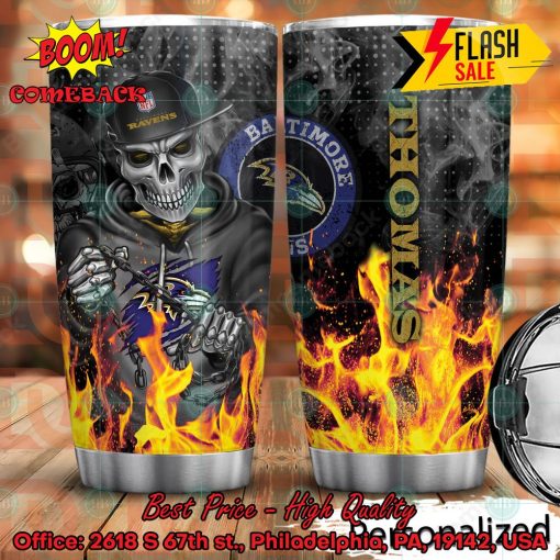 Personalized Skull NFL Baltimore Ravens Flame Tumbler