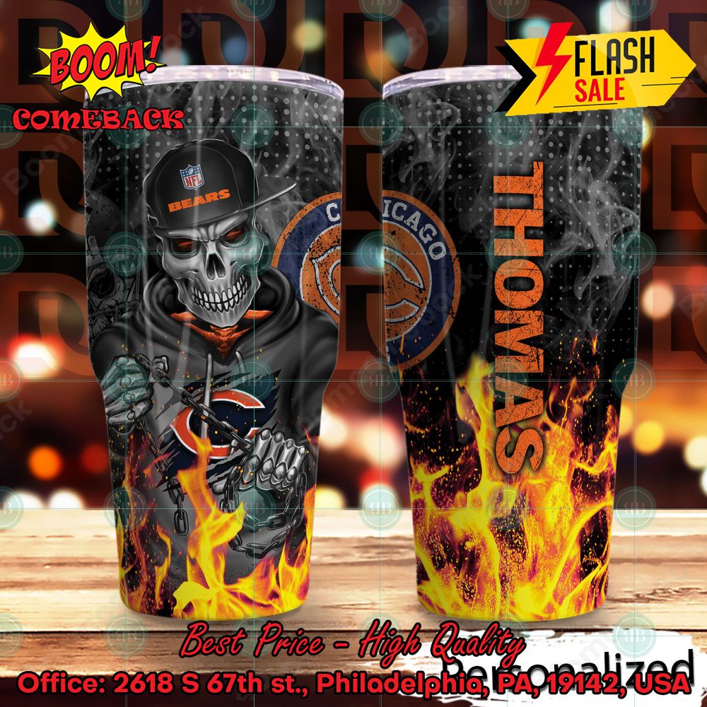 Personalized Skull NFL Chicago Bears Flame Tumbler