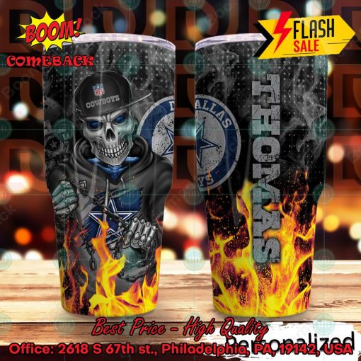 Personalized Skull NFL Dallas Cowboys Flame Tumbler