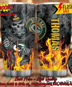 Personalized Skull NFL Green Bay Packers Flame Tumbler
