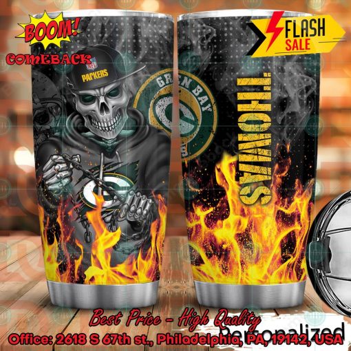 Personalized Skull NFL Green Bay Packers Flame Tumbler