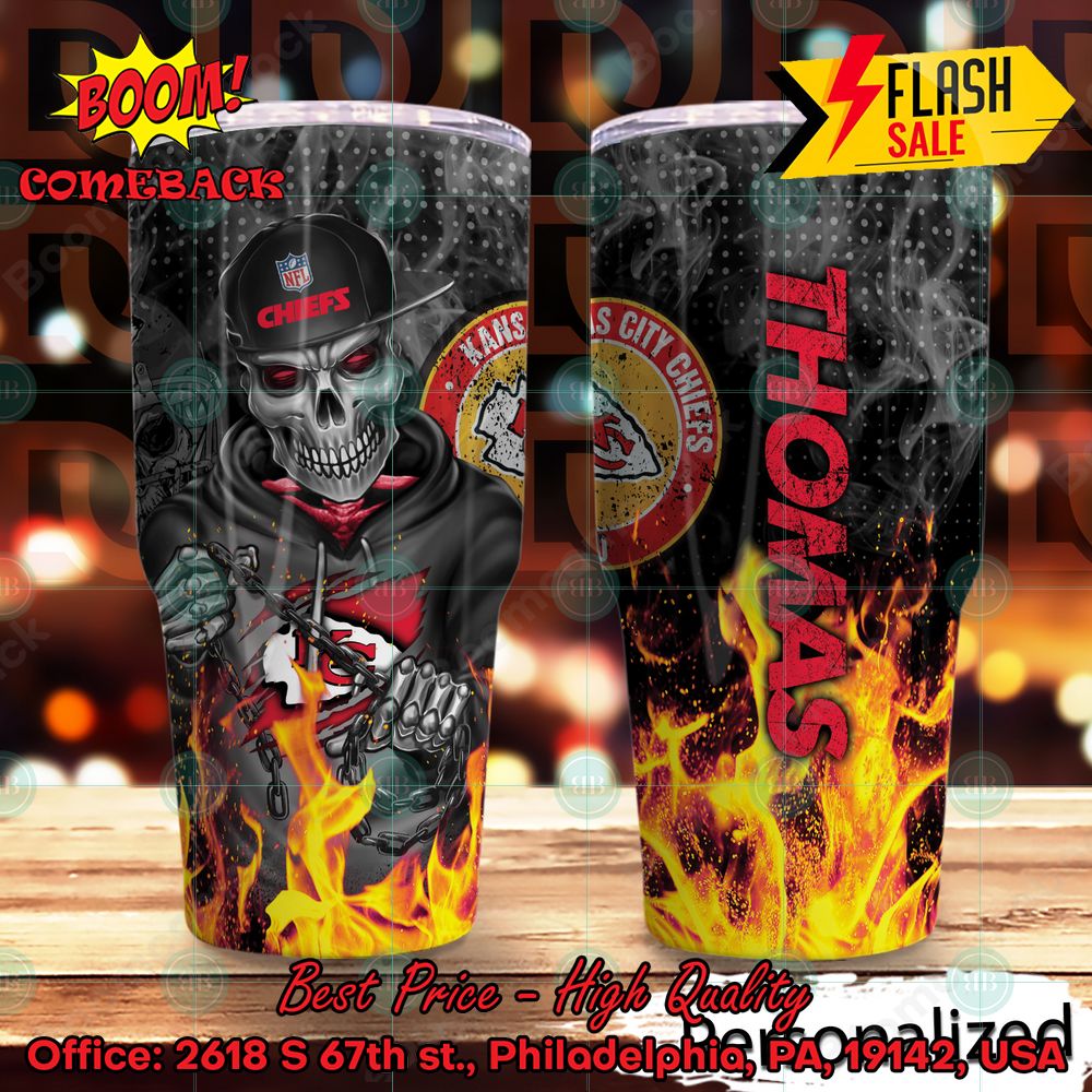Personalized Skull NFL Kansas City Chiefs Flame Tumbler