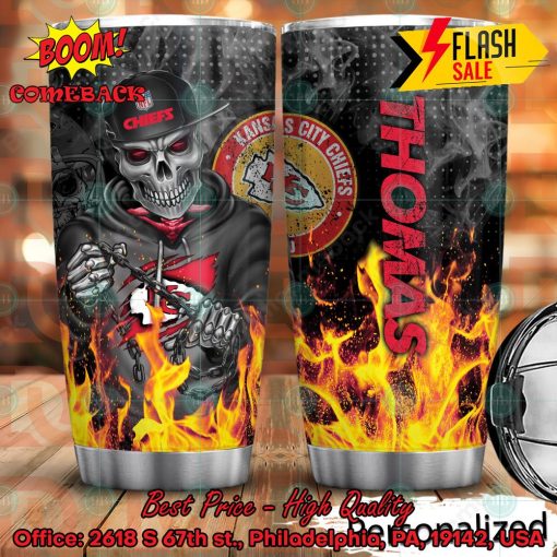 Personalized Skull NFL Kansas City Chiefs Flame Tumbler