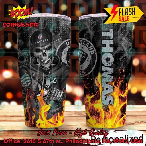 Personalized Skull NFL Las Vegas Raiders Flame Tumbler