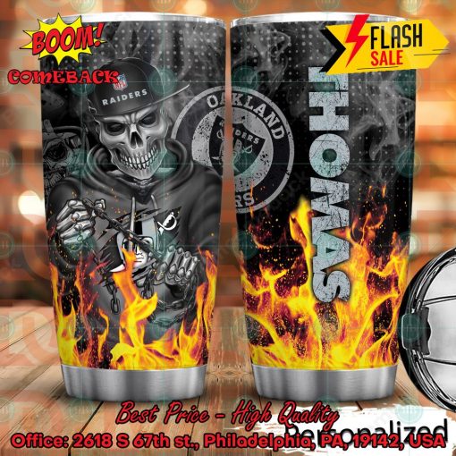 Personalized Skull NFL Las Vegas Raiders Flame Tumbler